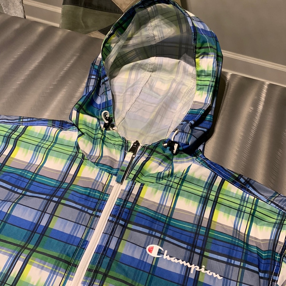 Champion Green & Blue Plaid 1/2 Zip Windbreaker Size S
